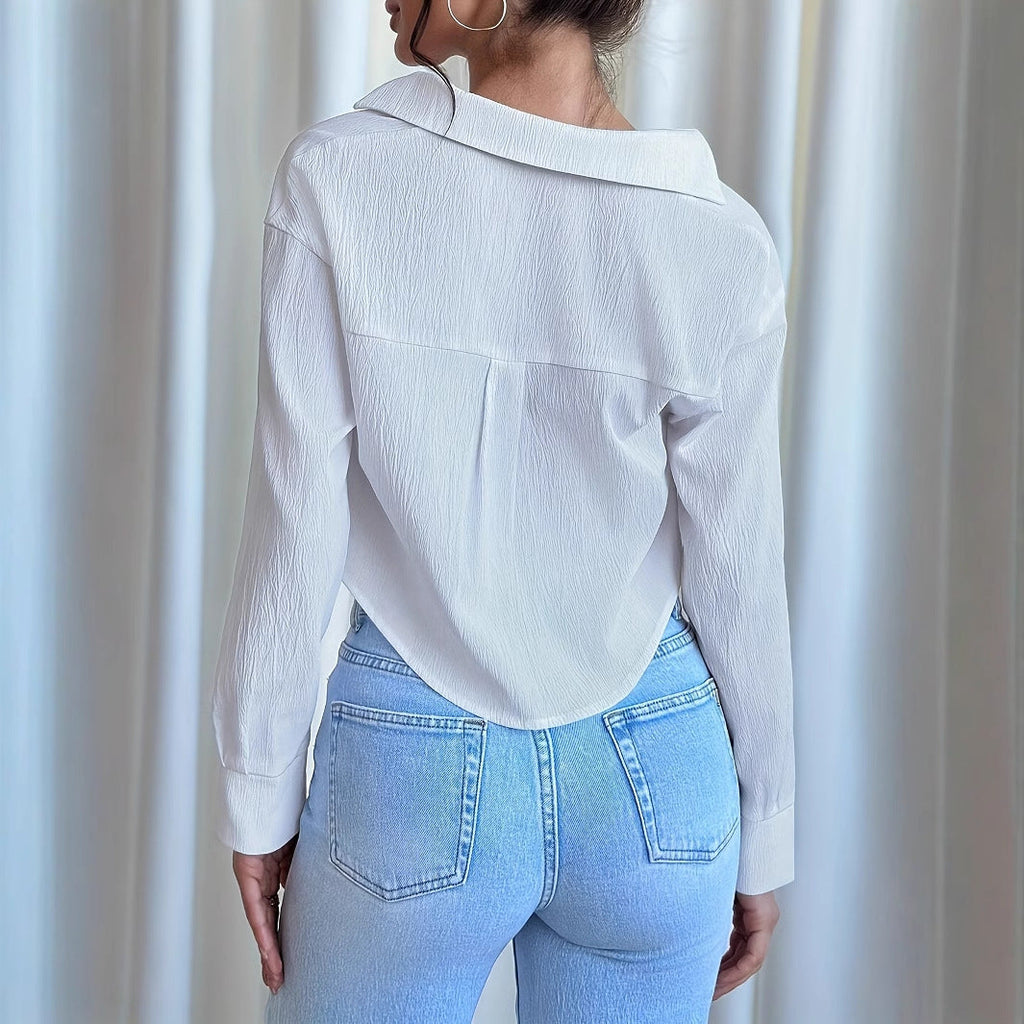 Women's Elegant Fashion Ruffled Collar Long Sleeve Solid Color Shirt