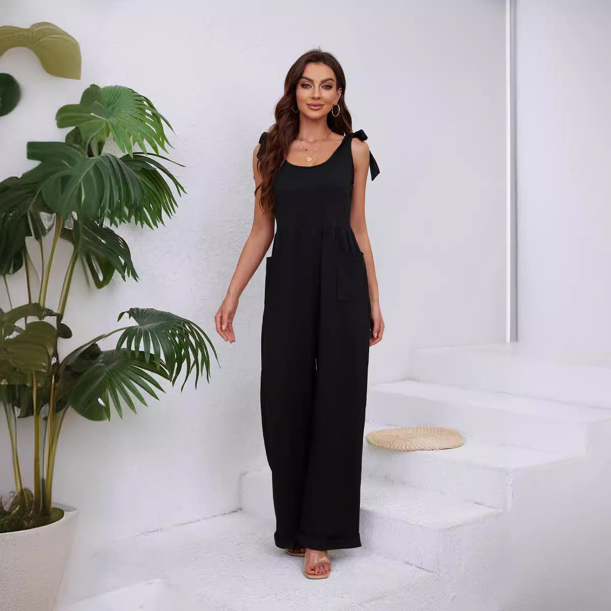 Women's Pocket Lace-up Wide-leg Jumpsuit