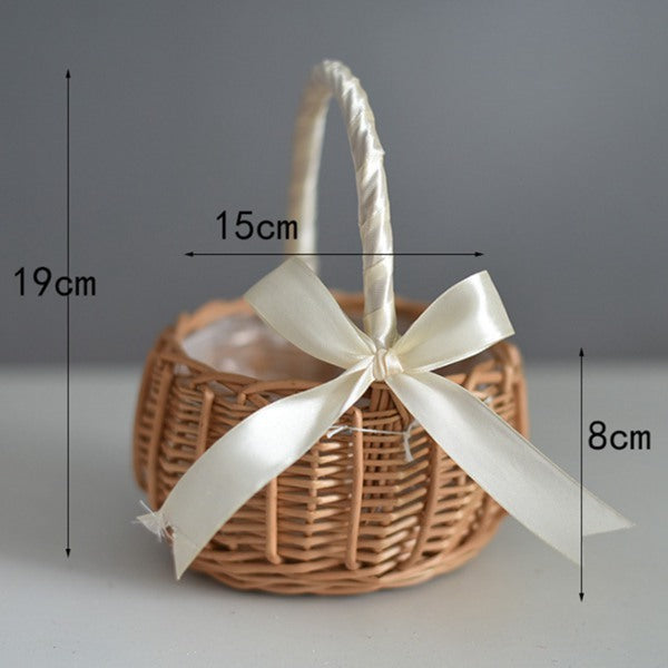 Natural Woven Hand-held Flower Basket Bow