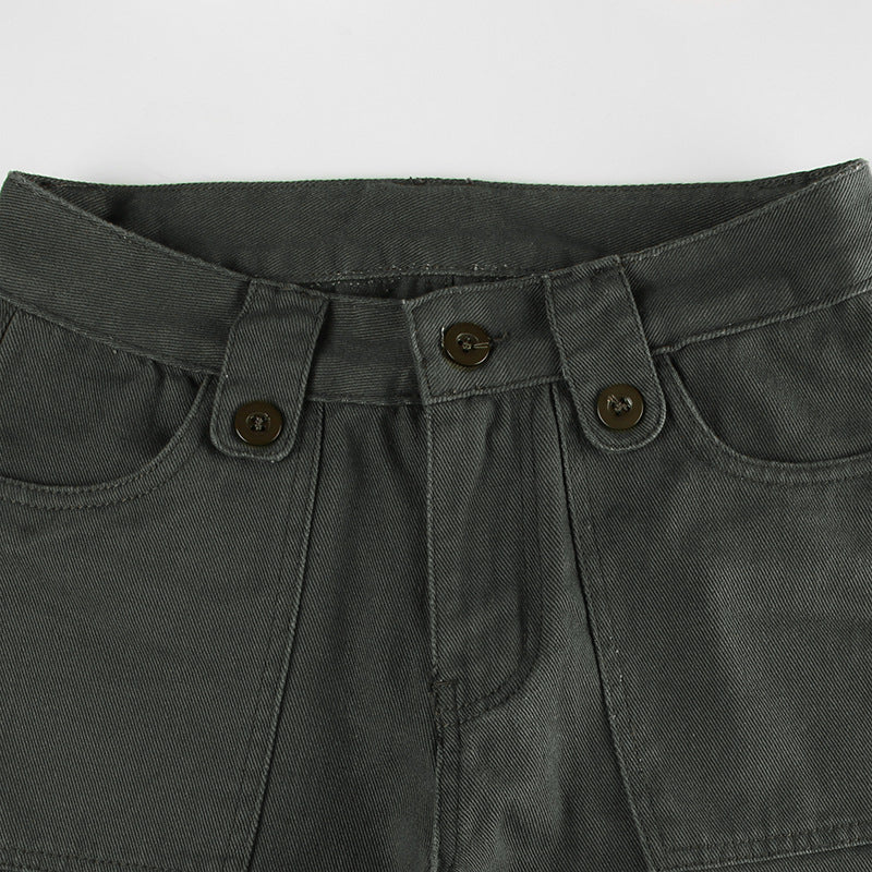 Street Pocket High Waist Work Clothes Straight-leg Pants Women