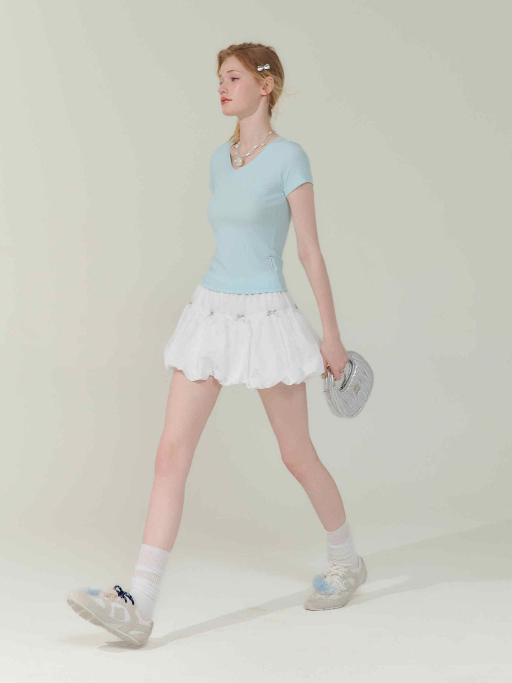 Women's Bow Elastic Waist A- Line Bud Skirt