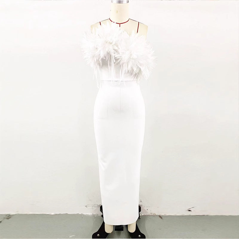 Women Bandage White Elegant Flowers Dress