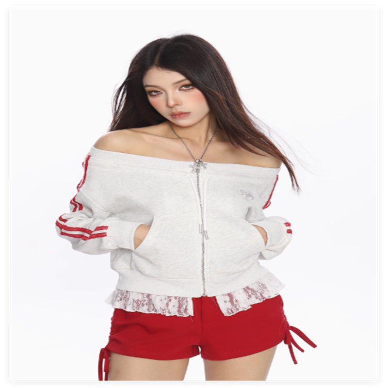 Women's Contrasting Color Design Short One Shoulder Sweatshirt