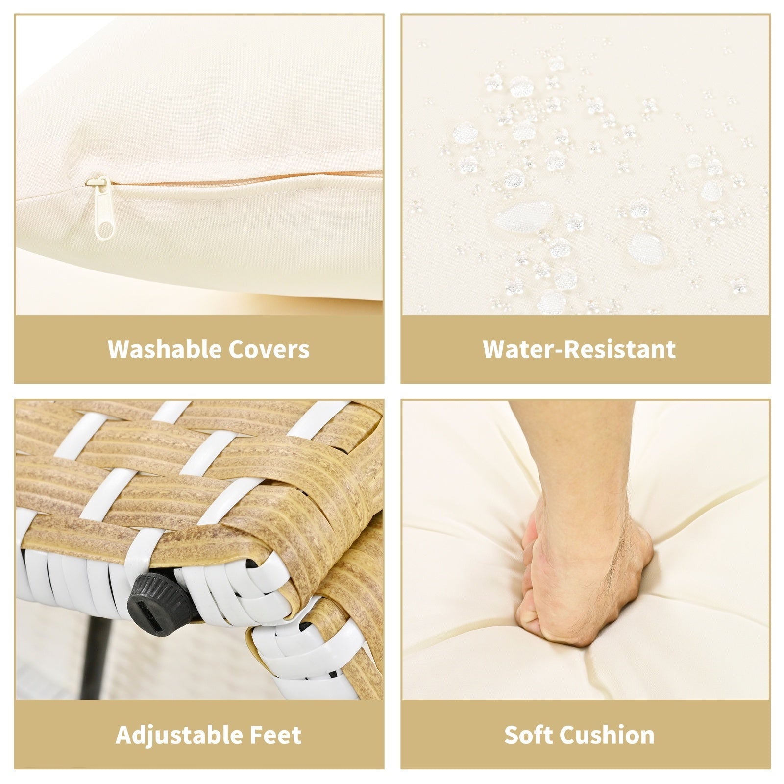 Patio Furniture Round Outdoor Sectional Sofa Set Rattan Daybed Two-Tone Weave Sunbed With Ret