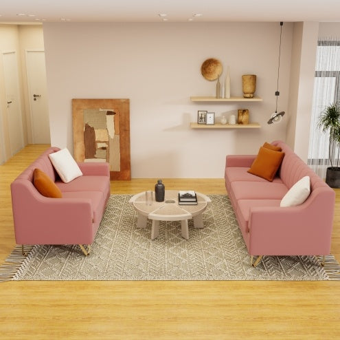 Pink Velvet 2 Piece Love Seat Sofa