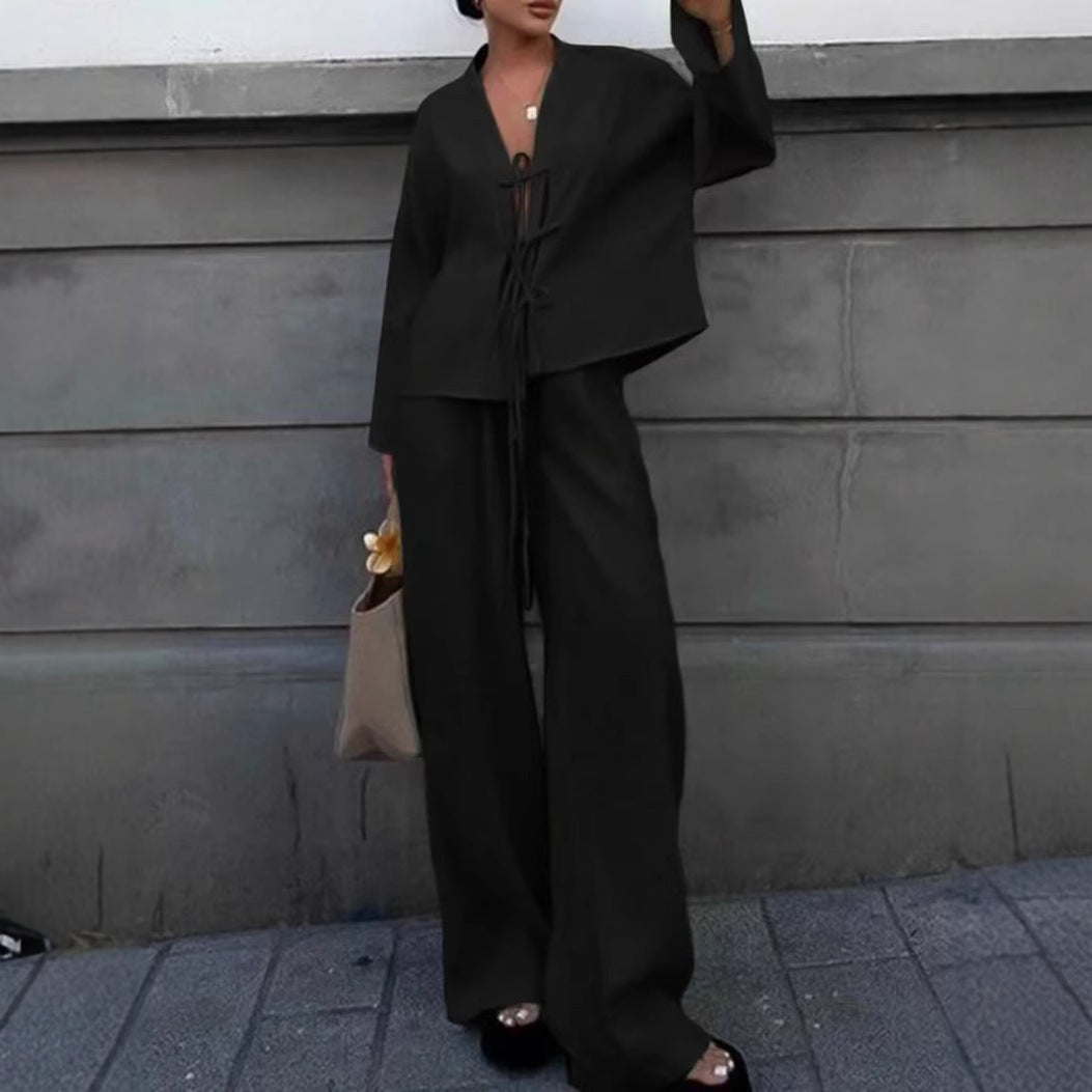 Women's Lace-up Shirt Trousers Suit