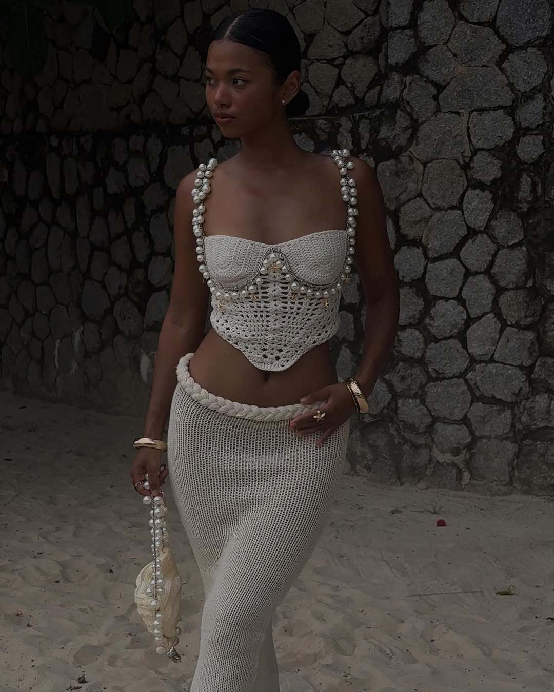 Sexy Solid Color Crop-top Spaghetti-strap Beading Top