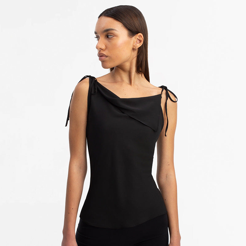 Women's Drawstring Patchwork Sleeveless Irregular Temperament Vest T-shirt Top