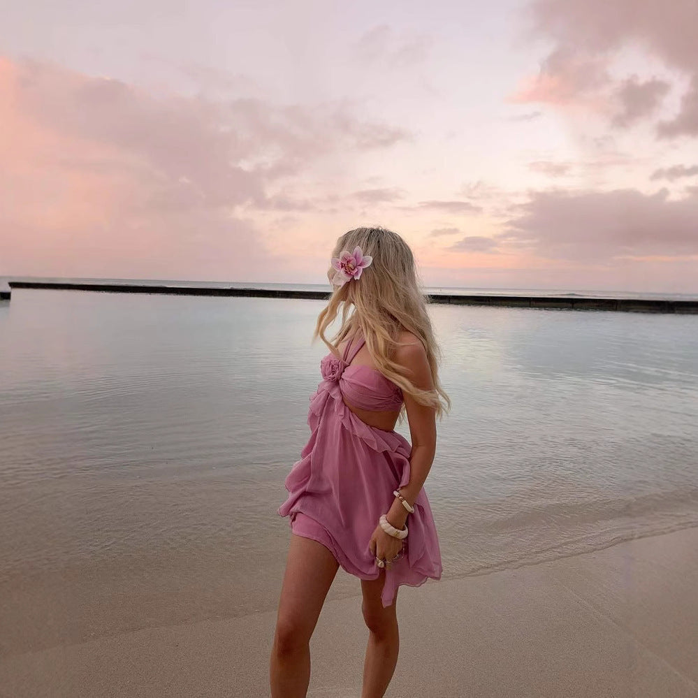 Corsage Lace 3D Fashion Pleated Strapless Dress