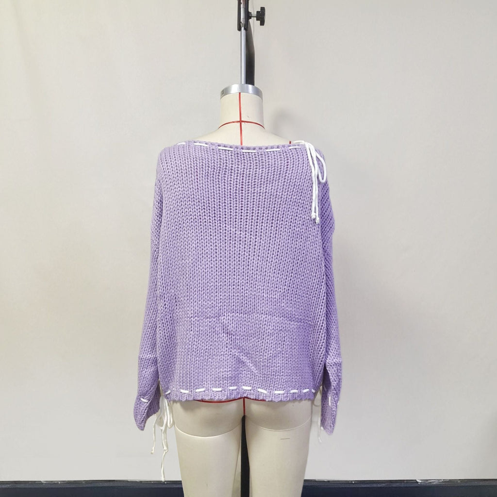 Women Bowknot Pullover Sweater Fashion Y2K Long Sleeve Loose Knitted Top Women's Clothing