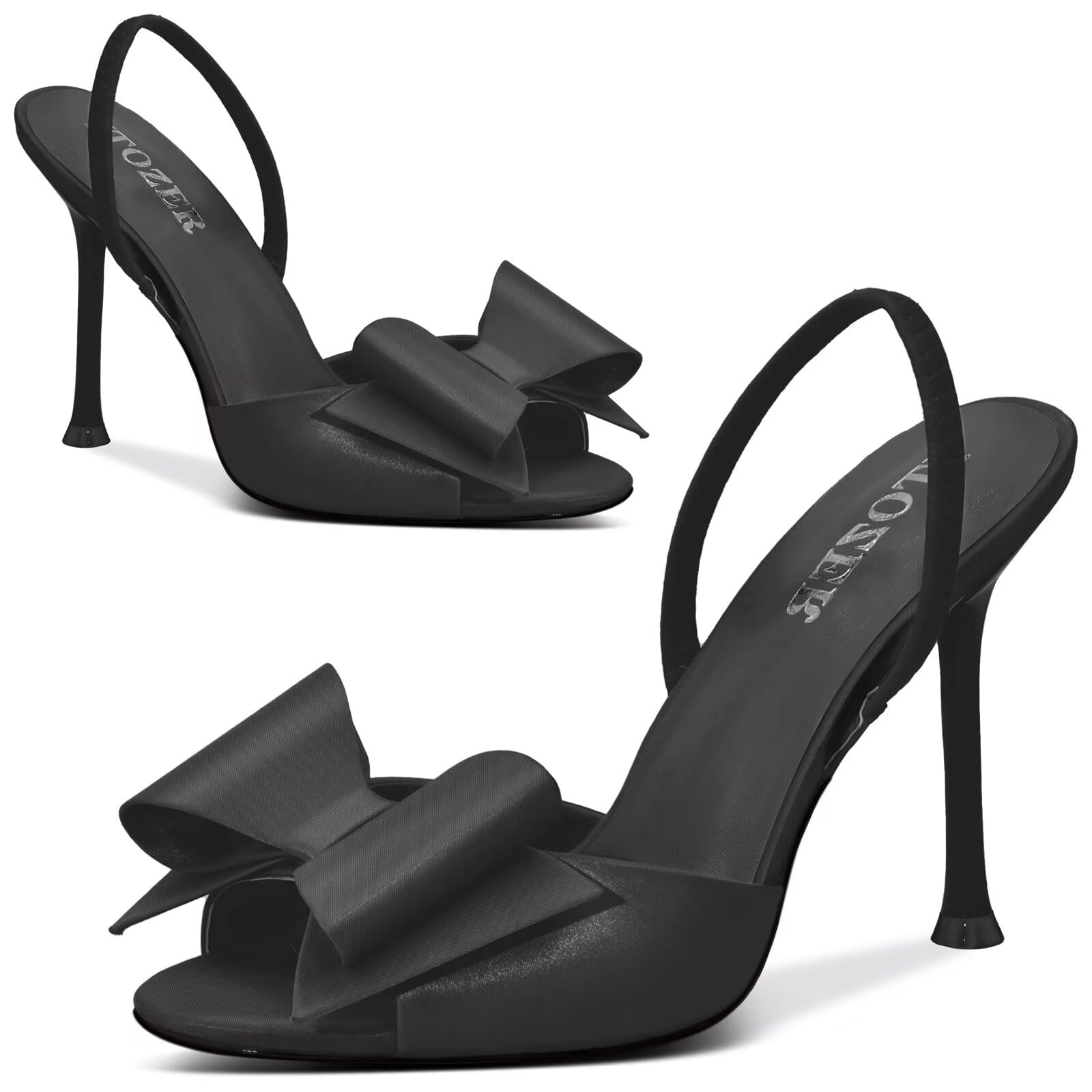 Satin High Heels Slingback Open Toe Mules Sandals Bow Stiletto Sexy Heels Comfortable Party Shoes