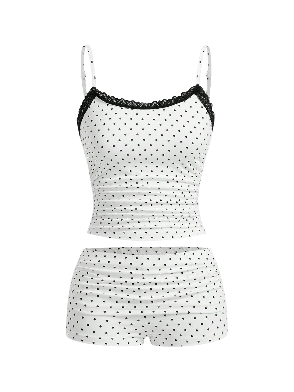 Women's 2 Piece Cute Pajama Set Cartoon Print Ruched Cami Crop Tops and Shorts Lounge Sets