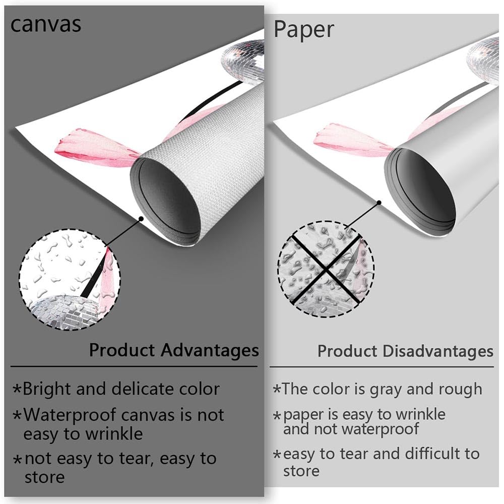 Trendy Pink Bow Disco Ball Posters White Cherry Canvas Wall Art Funky Coquette Bow Ribbon Preppy Aesthetic Prints Painting