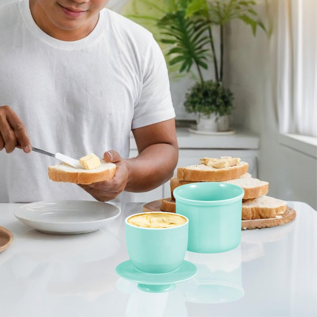 Porcelain French Butter Keeper Crocks with Lids â€?Set of 2 Farmhouse-Style Butter Dishes