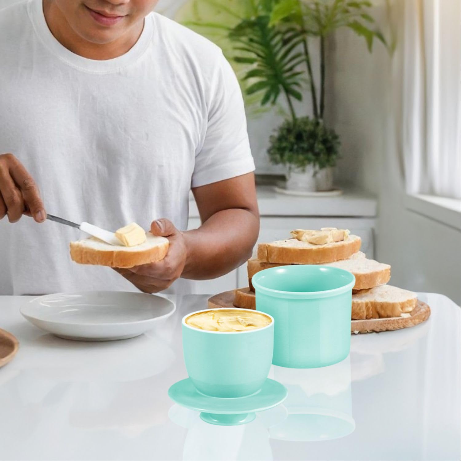 Porcelain French Butter Keeper Crocks with Lids â€?Set of 2 Farmhouse-Style Butter Dishes