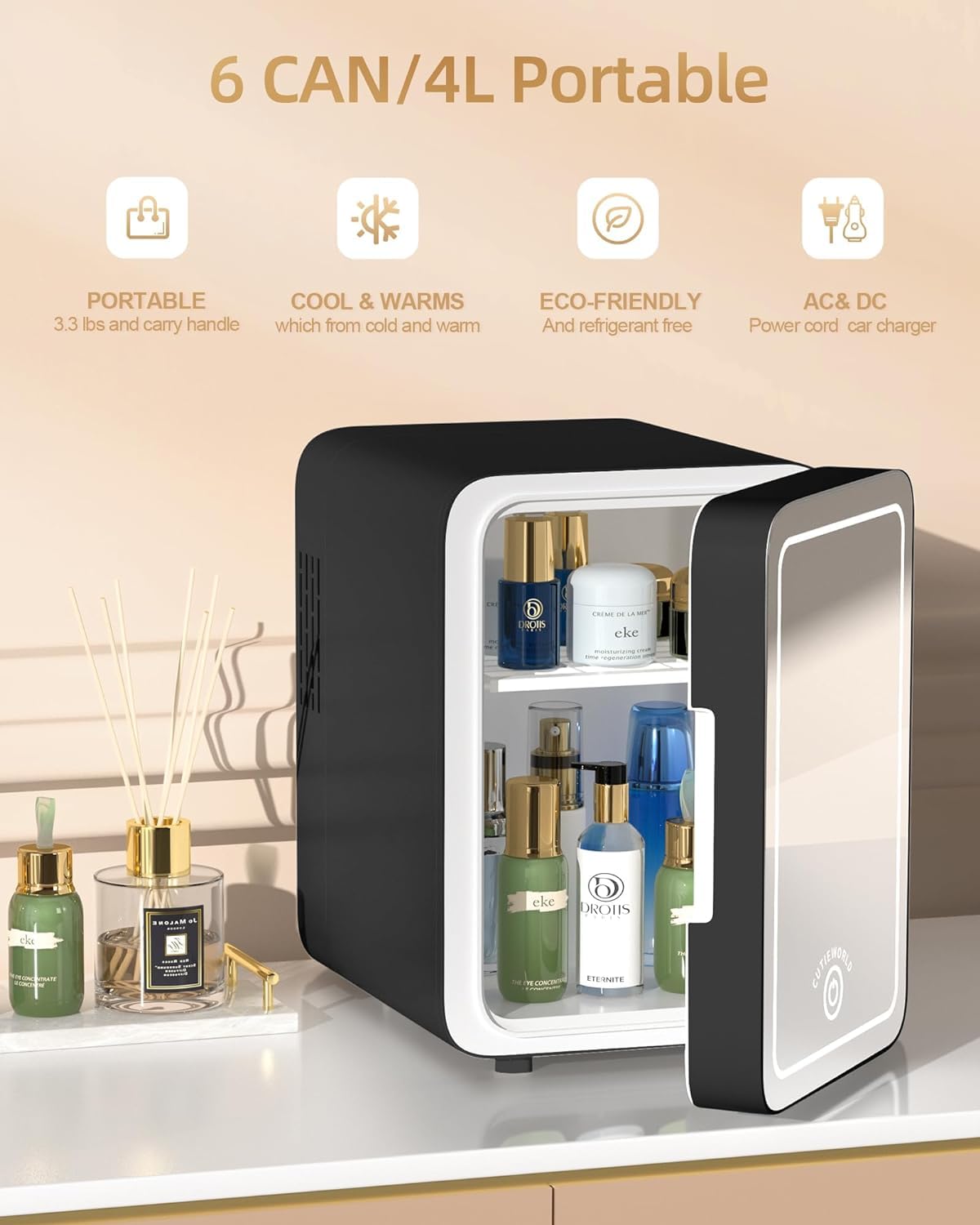 Skincare Fridge - Makeup Fridge for Refrigerating Skincare and Food, Mini Fridge Cooler and Warmer