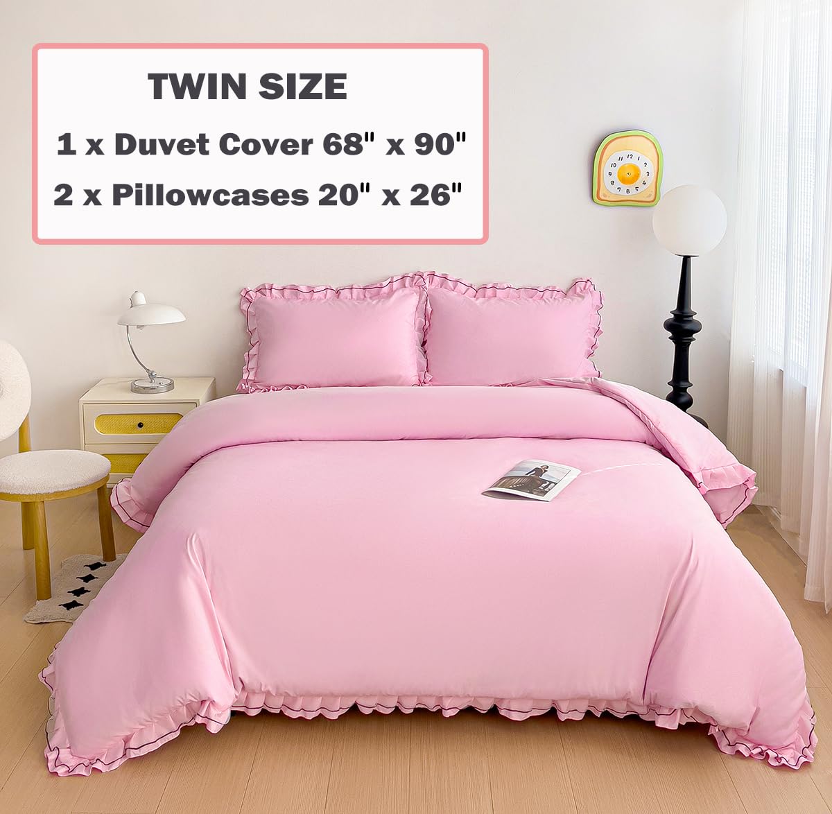 Chic Lace Bedding Set with Double Ruffle - 3 Pieces Luxury Princess Style Comforter Cover Soft Breathable