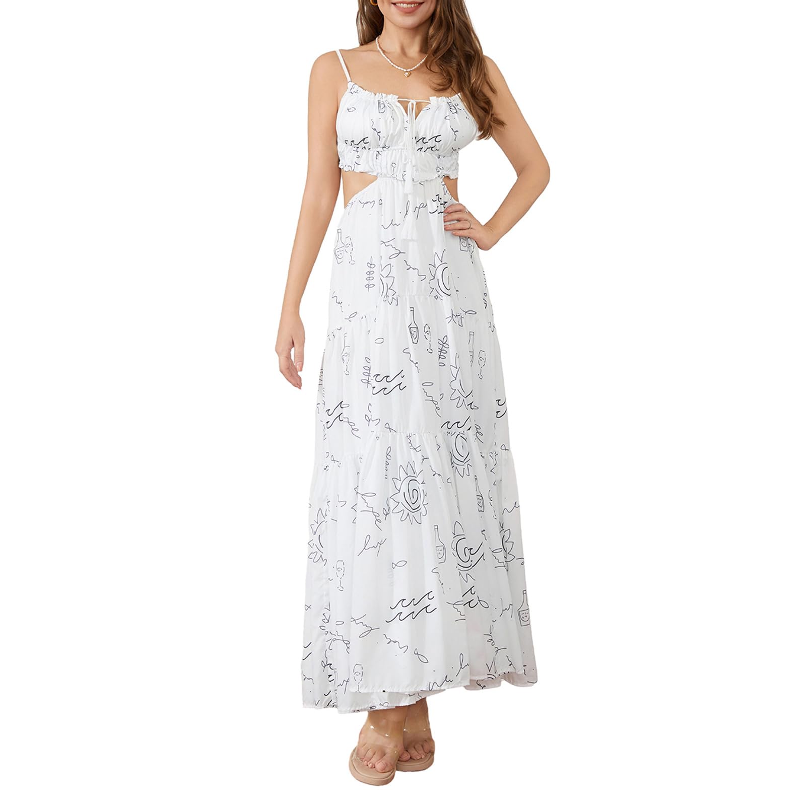 Women Y2k Bodycon Long Dress Spaghetti Strap Low Cut Dress Casual Backless Flowy Maxi Dress Sexy