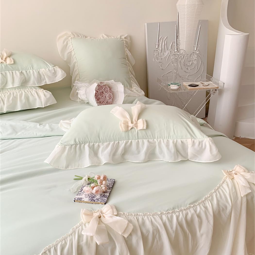 Ruffle Duvet Cover Bedding Set with Bowtie, 2 Pieces Comforter Cover Set with Zipper Closure with Pillowcase