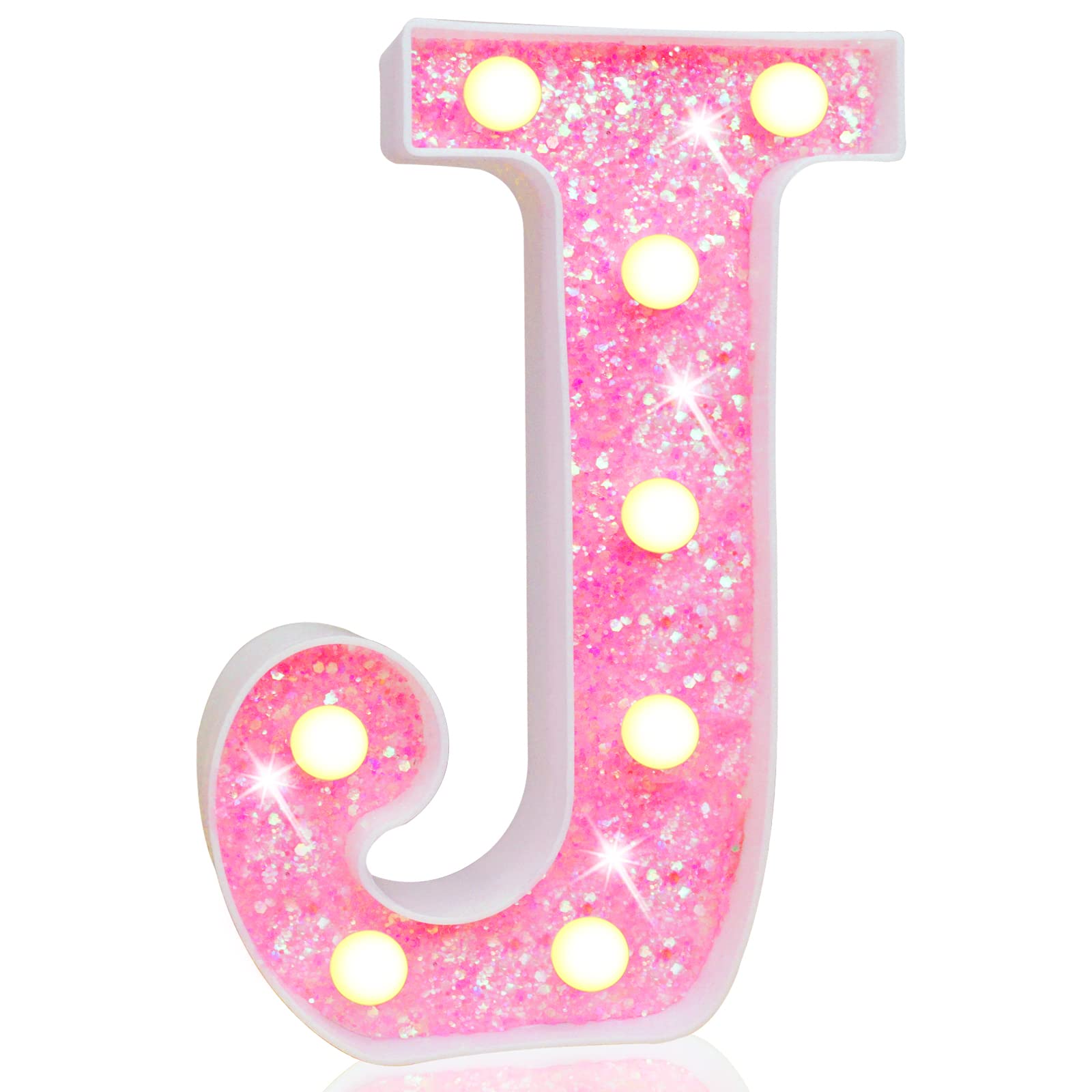Pink LED Letters Glitter Alphabet LetterS & Numbers Sign Battery Powered