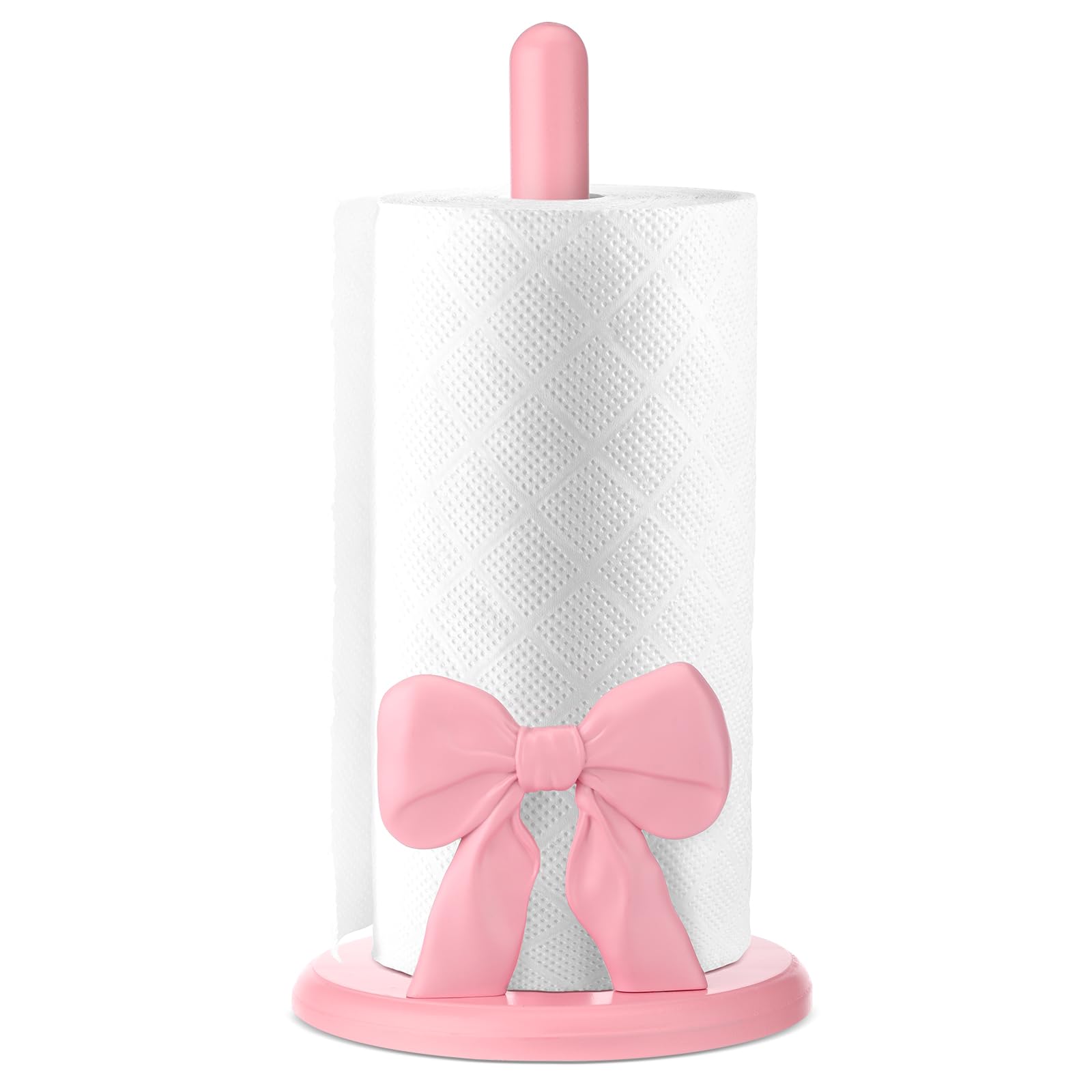 Coquette Pink Bow Paper Towel Holder Cute Wooden Decorative Paper Towel Stand Free-Standing