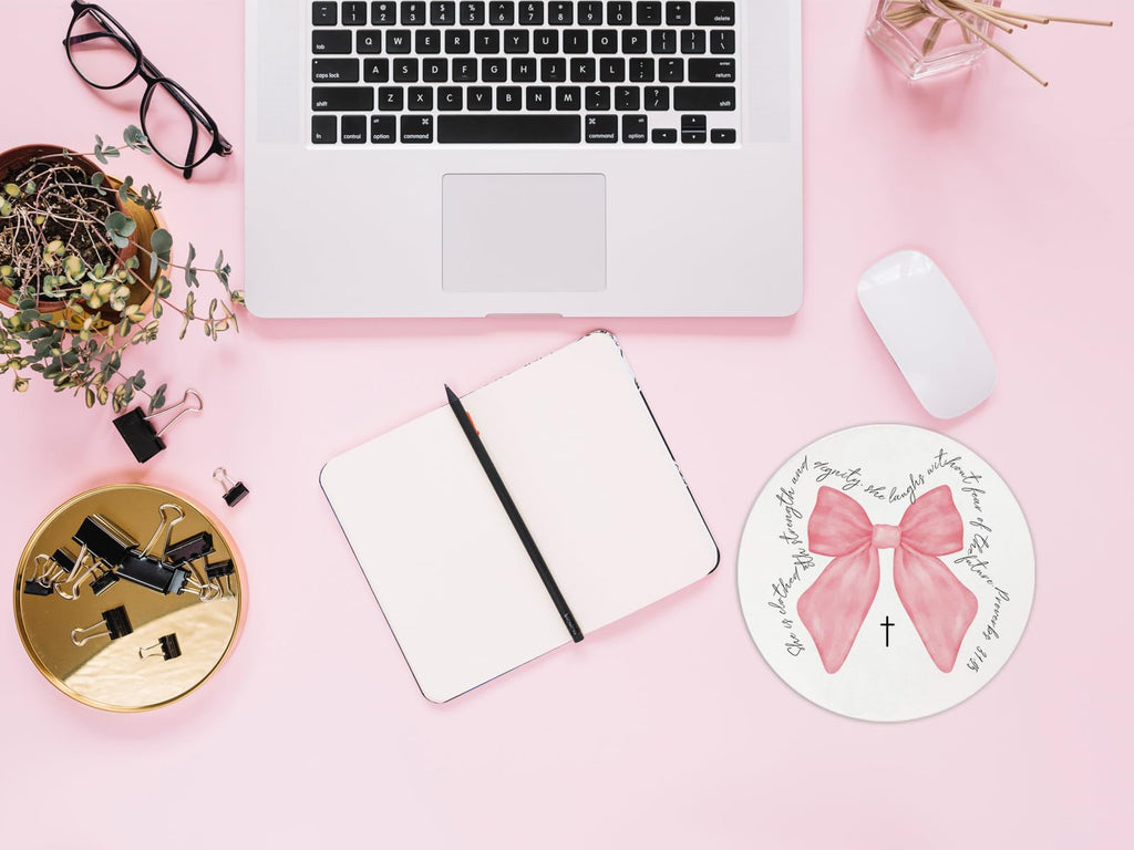 Coquette Pink Bow Mouse Pad, Non-Slip Rubber Base Mousepads for Office Desk Decor, 8.7 x 8.7 Inch