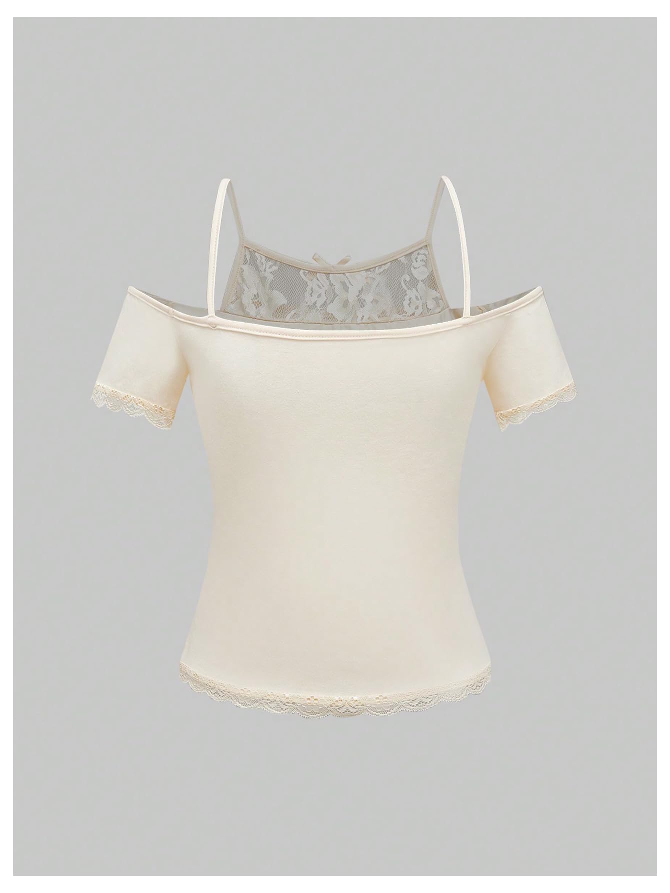 Women's Y2K Coquette Aesthetic Crop Tops Summer Kawaii Clothes Cute Lace Bow Cold Shoulder Graphic Tees