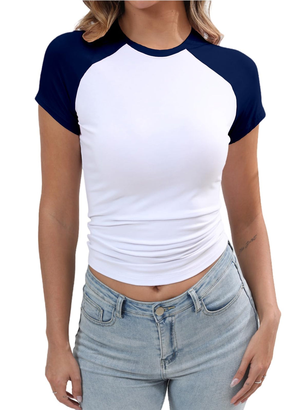 Women's Y2K Basic Shirts Short Sleeve Crewneck Slim Fit Stretchy Slightly Crop Top