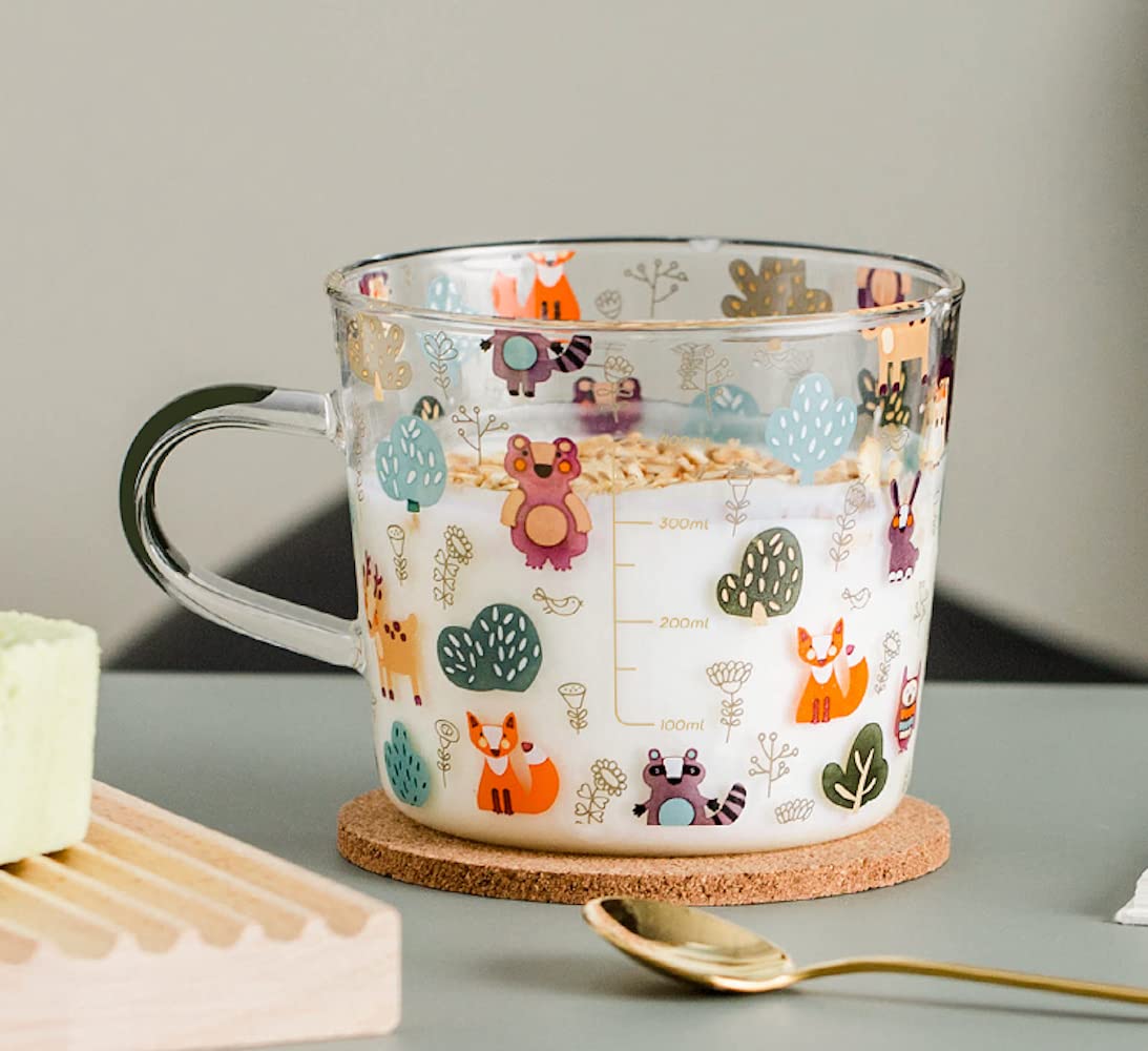 Forest Party Clear Glass Mug with Handles 17oz Cute Glass Measuring Cup