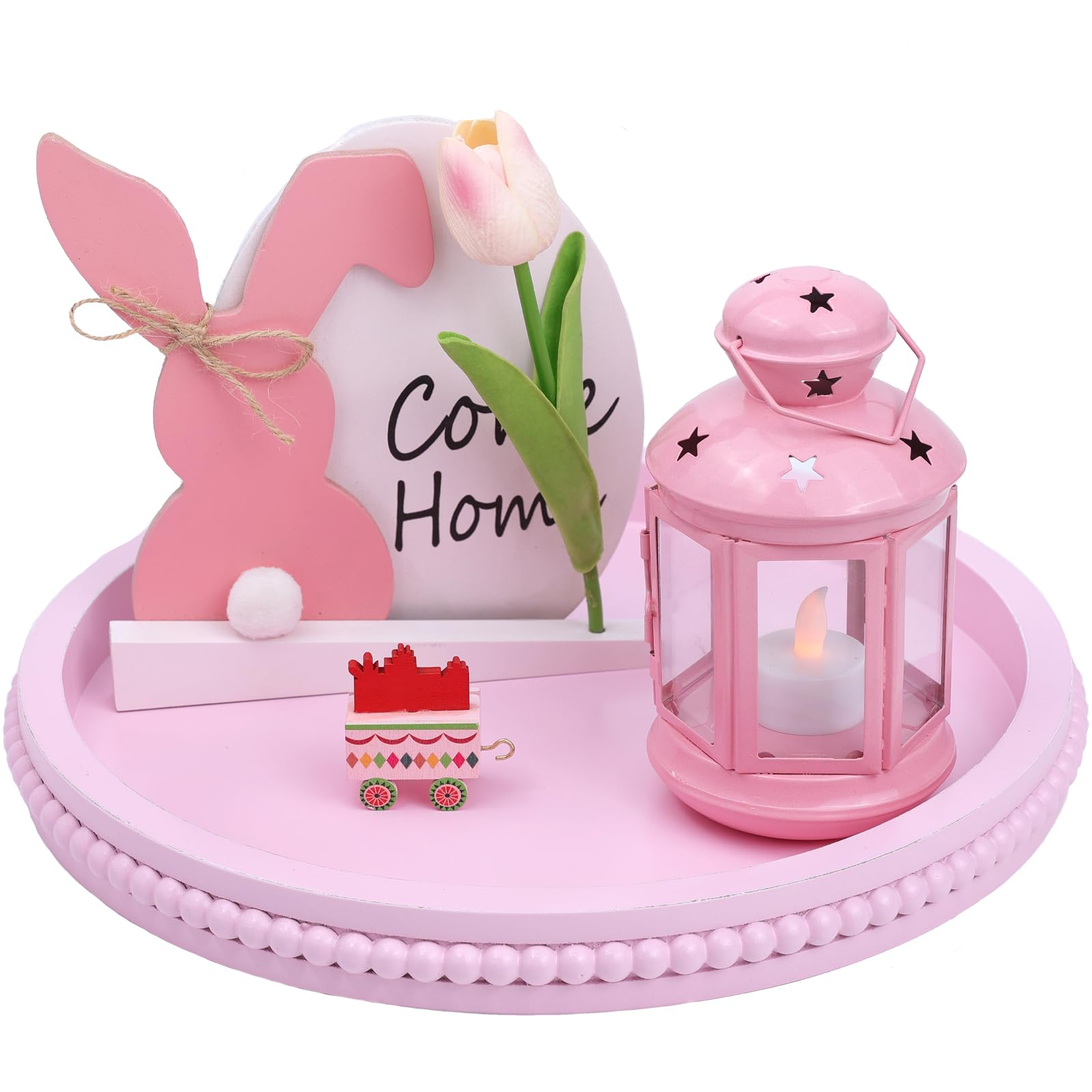 Round Wood Decorative Ottoman Tray for Coffee Table Kitchen Counter, Living Room, Handcrafted Wooden Serving Tray for Table Centerpiece