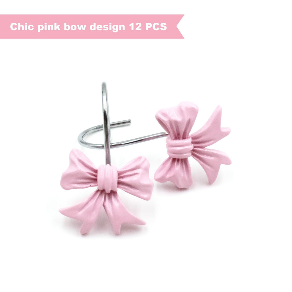 Decorative Pink Cute Bow Knot Shower Curtain Rings Resin Hanger for Girls Princess-Themed Bathroom Art Decor 12 PCS