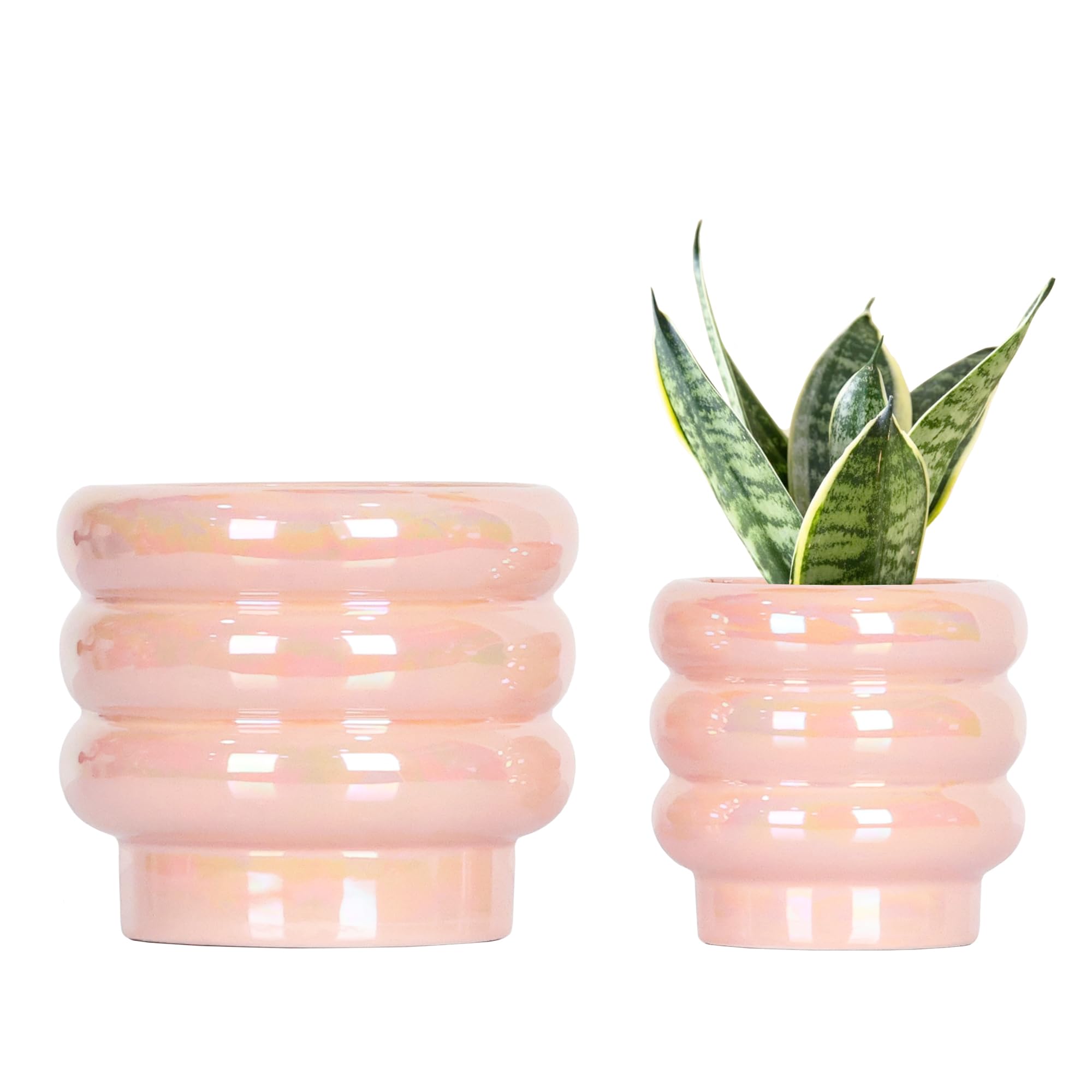 Ceramic Plant Pots for Indoor Plants, Rainbow Pearl Glaze Planter with Planters for Plants with Drainage Hole