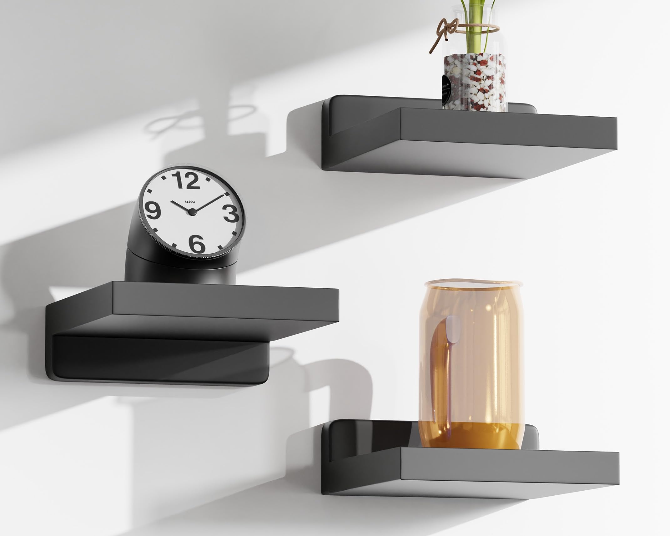 Small Floating Shelves Mini Shelves Hanging Display 5 Inch Wall Shelf for Bathroom Livingroom Bedroom,3 Pack, with 2 Types of Installation, Great for Room Decor