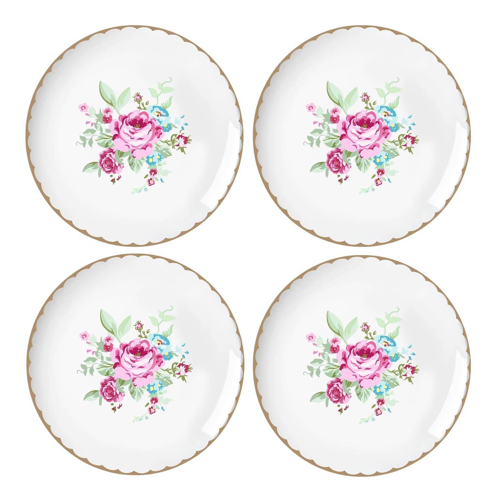 Vintage Floral Flowers Pattern Ceramic Plates, Set of 4
