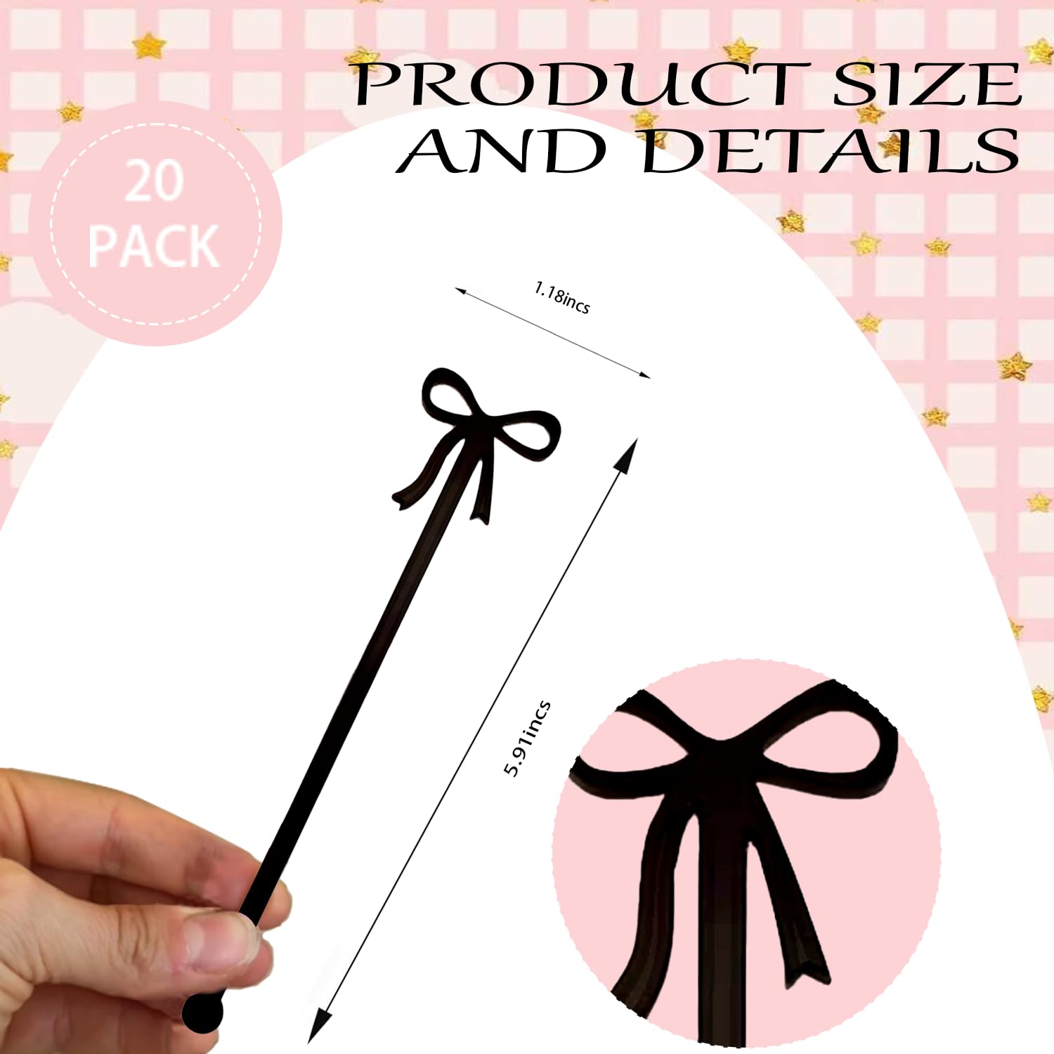 Coquette 20 pcs Bow Drink Stirrers, Acrylic Drink Stirs for Bow Themed Party Decoration