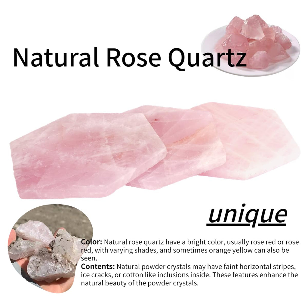 Pink Crystal Coaster Set of 4 Rose Quartz Slices Cup Mat with Rubber Bumper