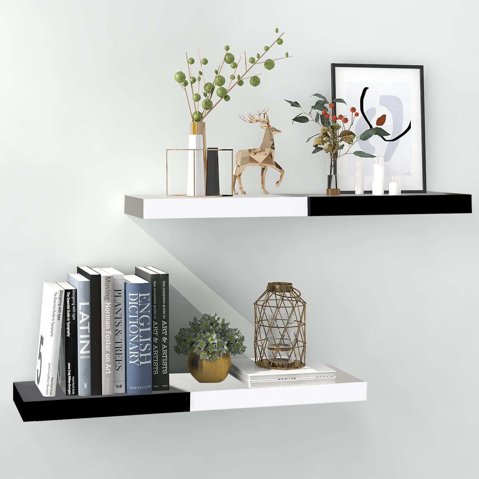 Color-Blocked Floating Shelves â€?Set of 2 Wall-Mounted Shelves for Bedroom & Living Room Storage 36"