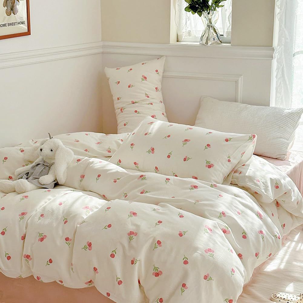 Duvet Cover Printed Bedding Set 3Pcs Girls Kawaii Pattern Comforter Cover with Zipper Closure Soft Breathable Microfiber