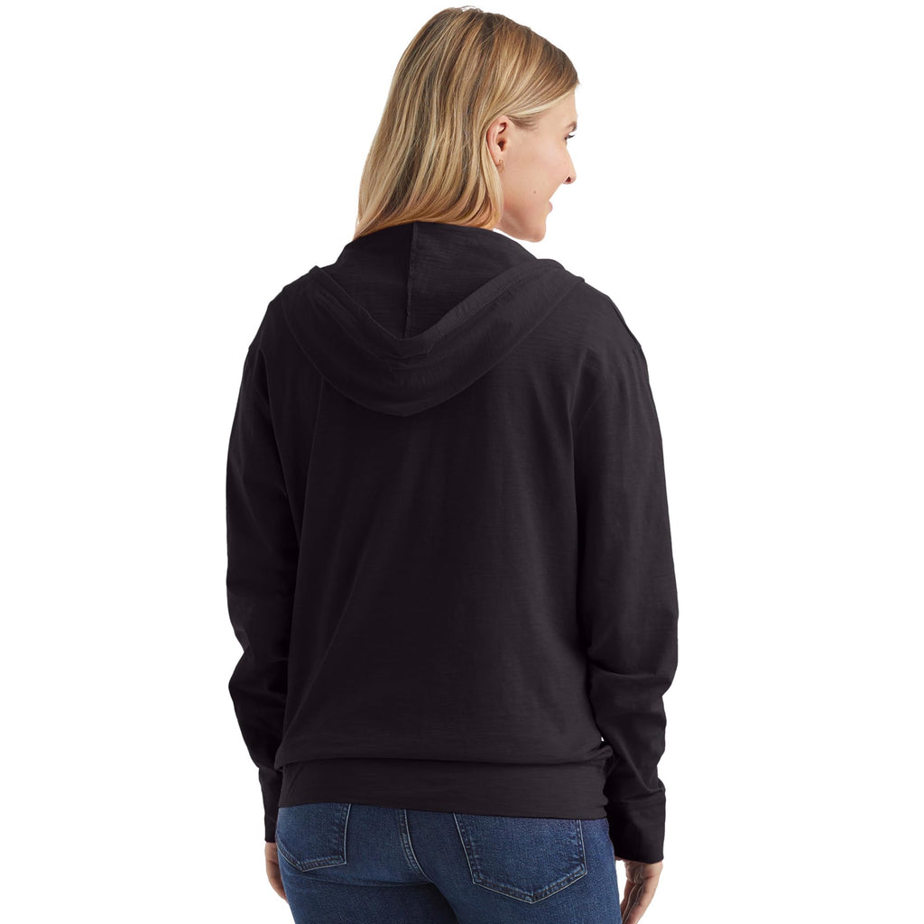 Women's Slub Knit Full-Zip Hoodie, Textured Cotton Zip-Up T-Shirt Hoodie