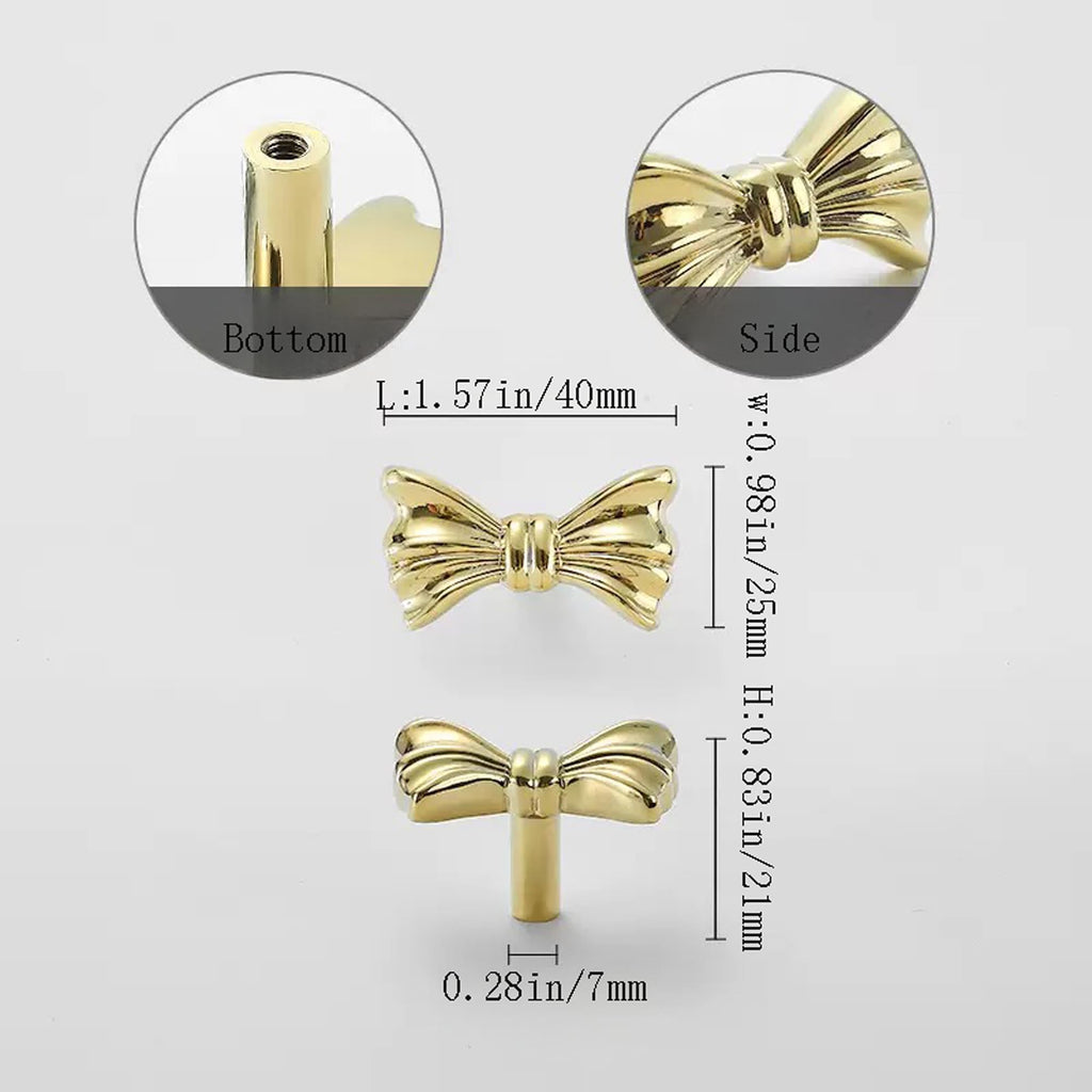 Gold Brass Small Bow Knobs Cute Dresser Drawer Handles Kitchen Cabinet Pulls Art Deco Single Hole Decorative Knobs Modern Furniture Hardware for Closet Cupboard