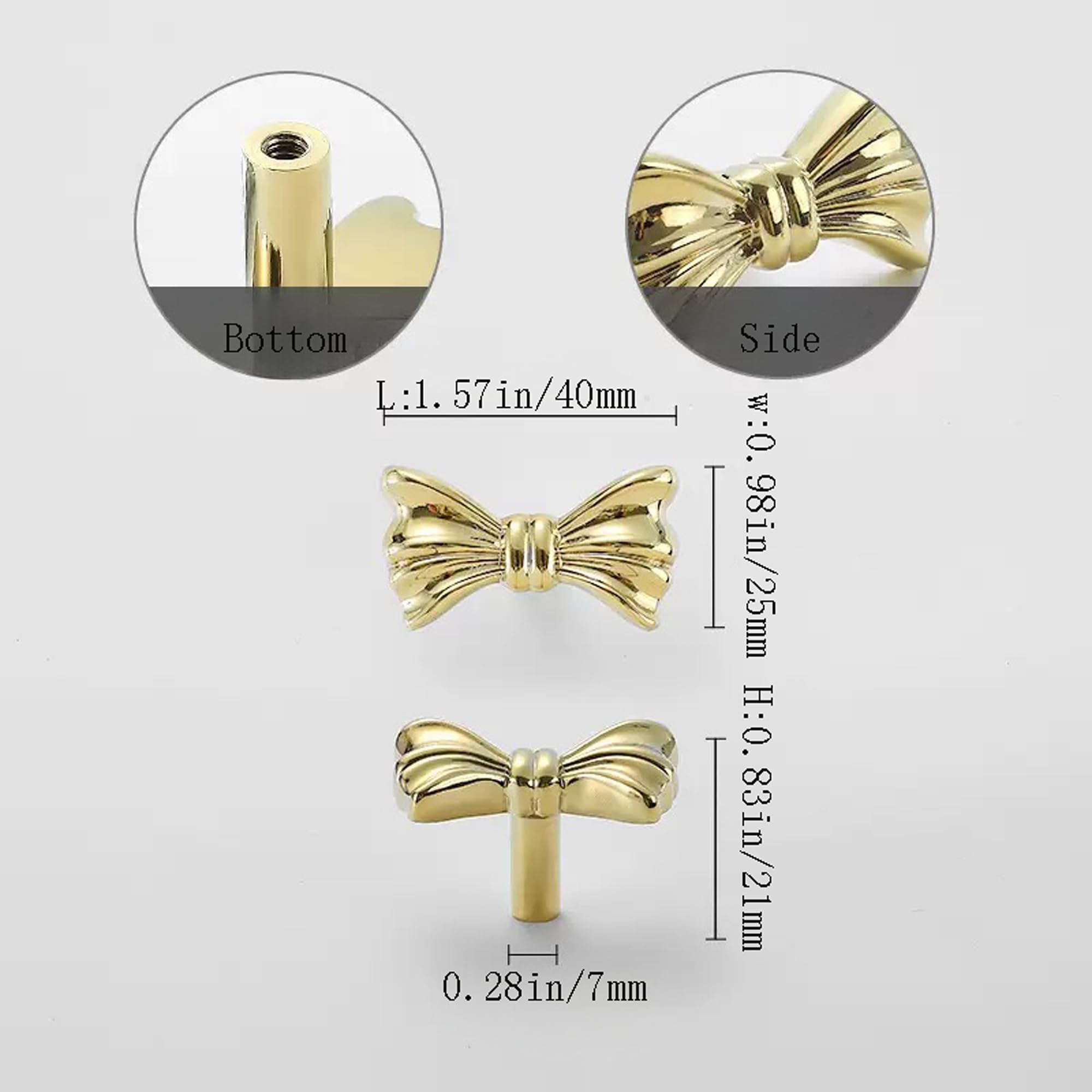 Gold Brass Small Bow Knobs Cute Dresser Drawer Handles Kitchen Cabinet Pulls Art Deco Single Hole Decorative Knobs Modern Furniture Hardware for Closet Cupboard