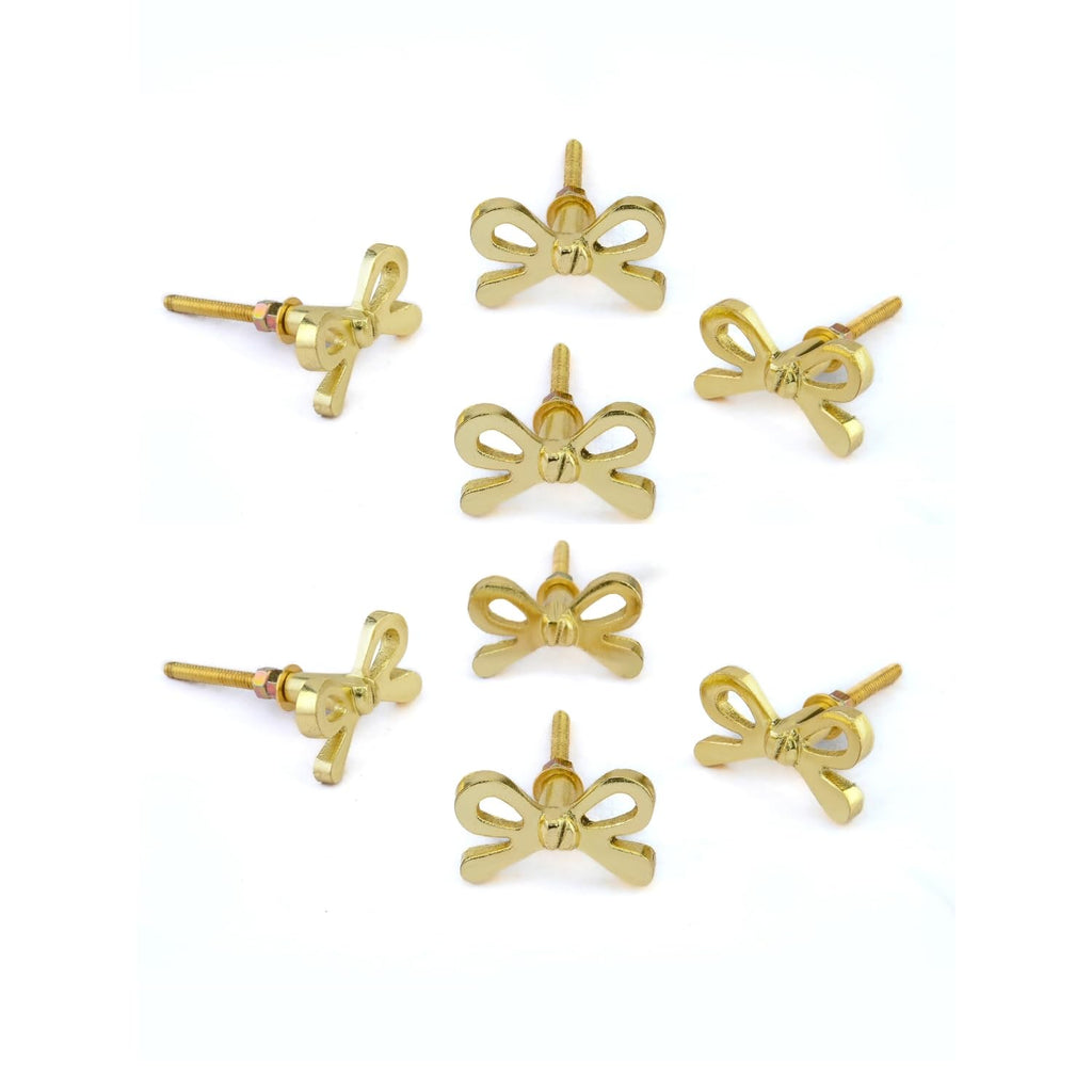 Set of 6 Metal Door Knobs - Decorative Door Knobs Bow Tie Handle with Screw | Cupboard Drawer Wardrobe Pulls (2.25" x 1.25" x 1.1") Gold