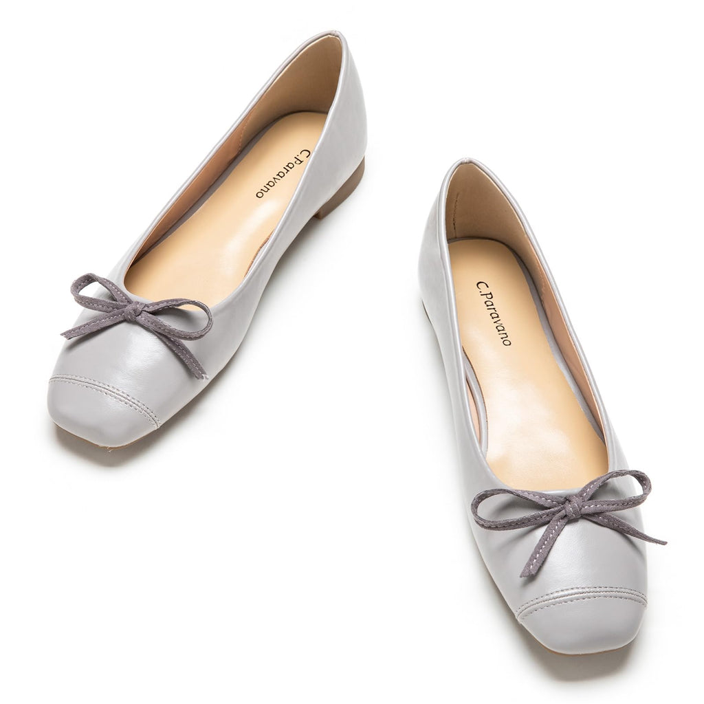 Women's Flats with Bowknot Casual Slip On Dress Shoes | Comfortable Square Toe Shoes