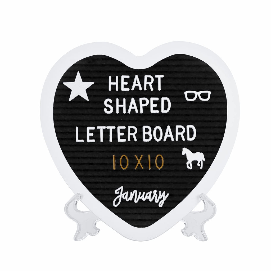Heart-Shaped Felt Letter Board Message Sign, 10x10 inches Message Board with 465 Changeable Letters, Numbers and Cursive Words