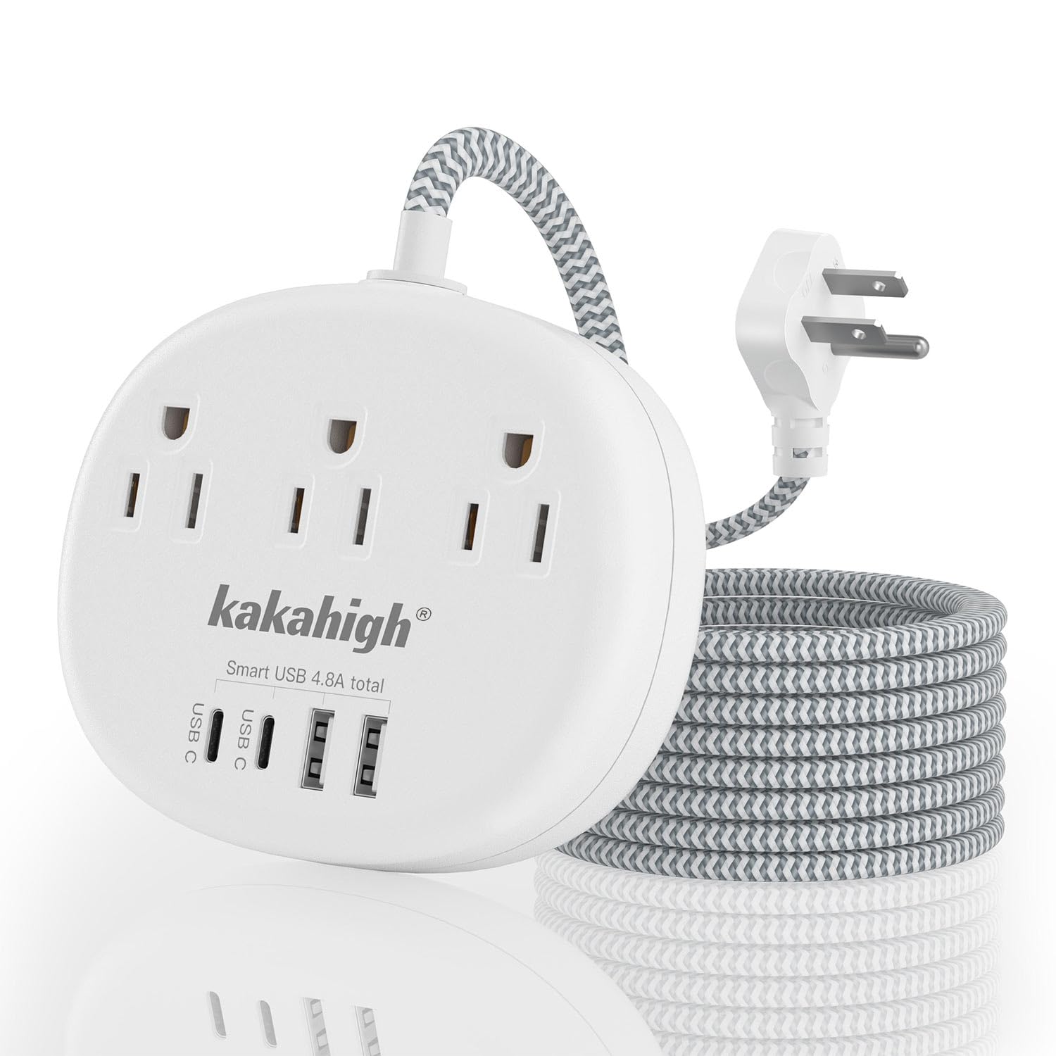 Cute Surge Protector â€?5FT Flat Extension Cord, 3 Outlets, 4 USB Ports (24W)