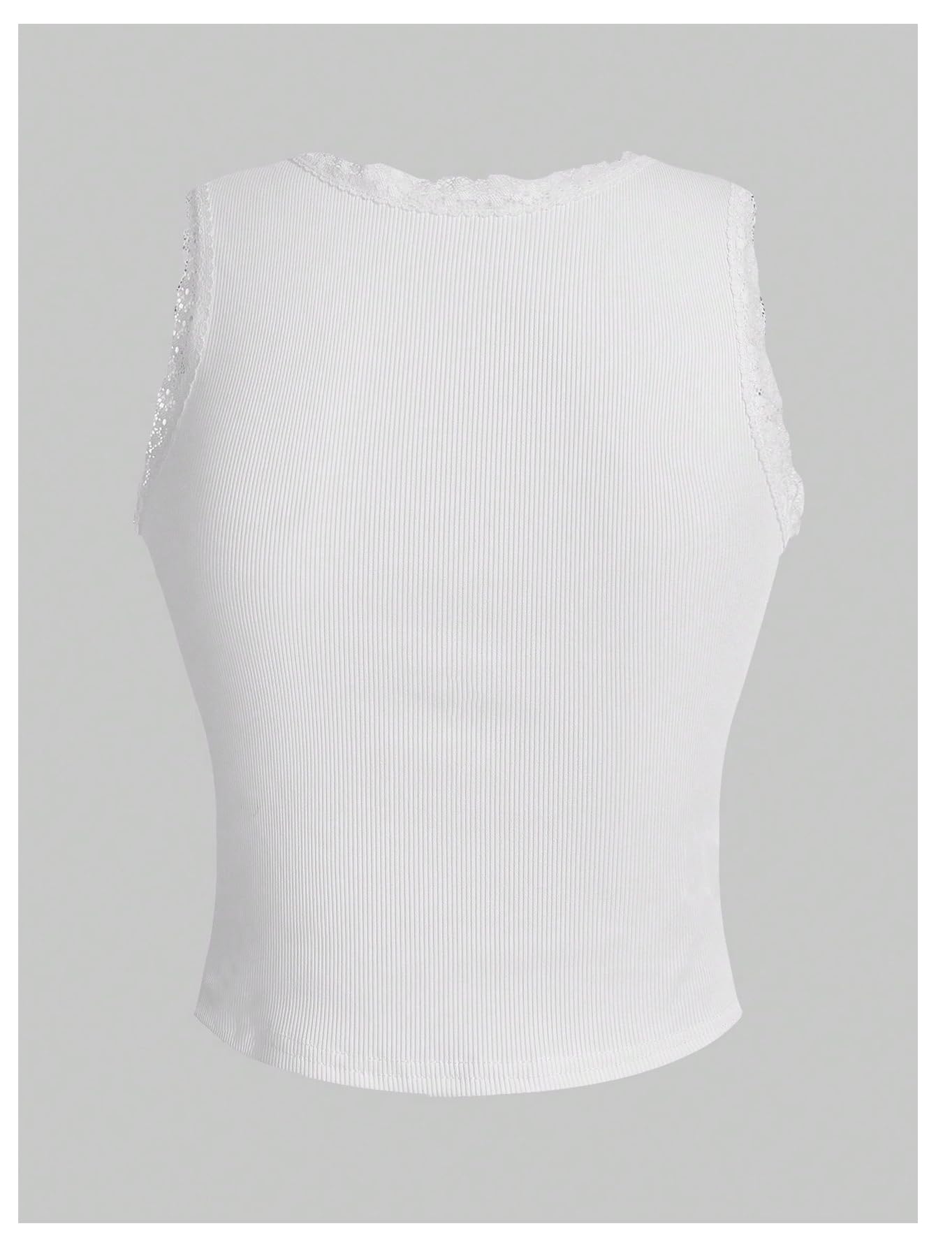 Women's Crewneck Letter Cherry Print Lace Tank Top Rib Knit Vest Top