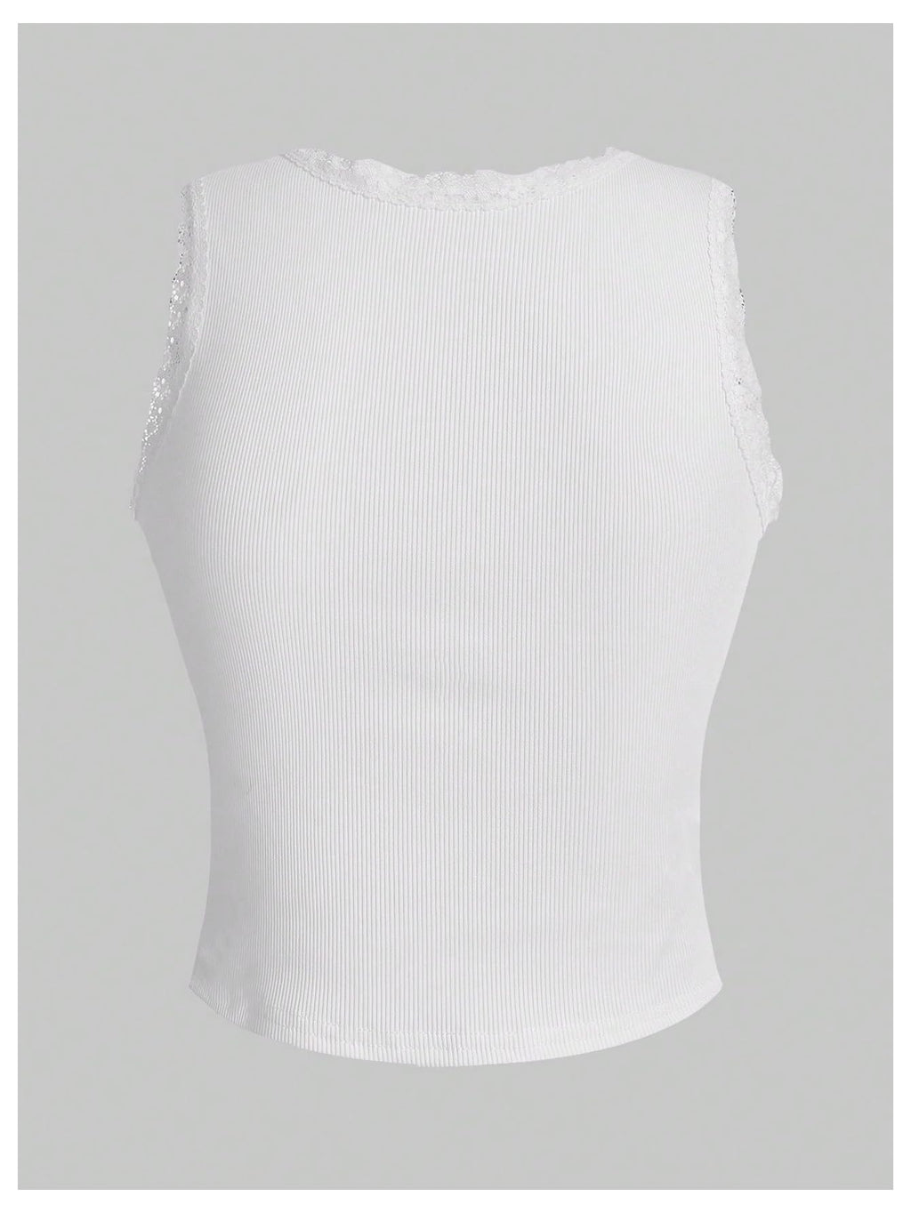 Women's Crewneck Letter Cherry Print Lace Tank Top Rib Knit Vest Top