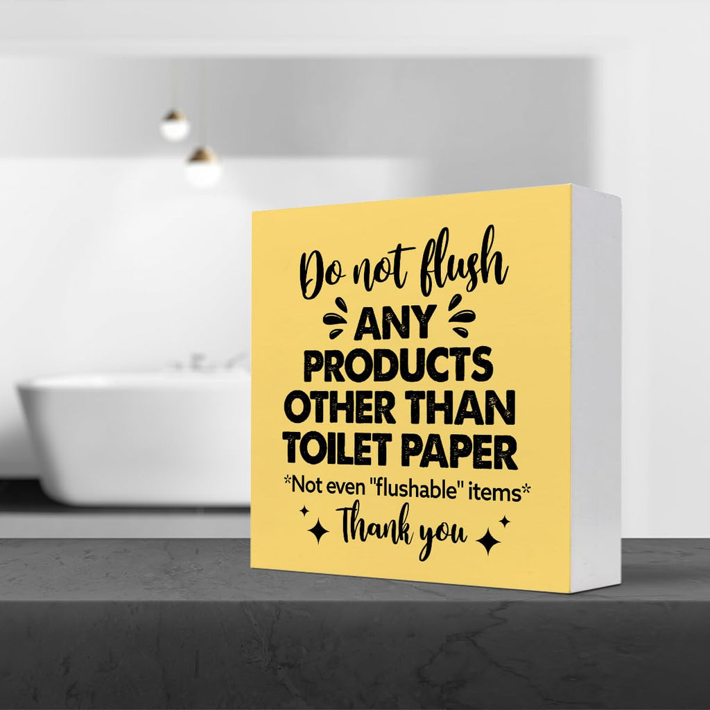 Do Not Flush Any Products Other Than Toilet Paper Wooden Box Sign - Bathroom Reminder Funny Quote Pink