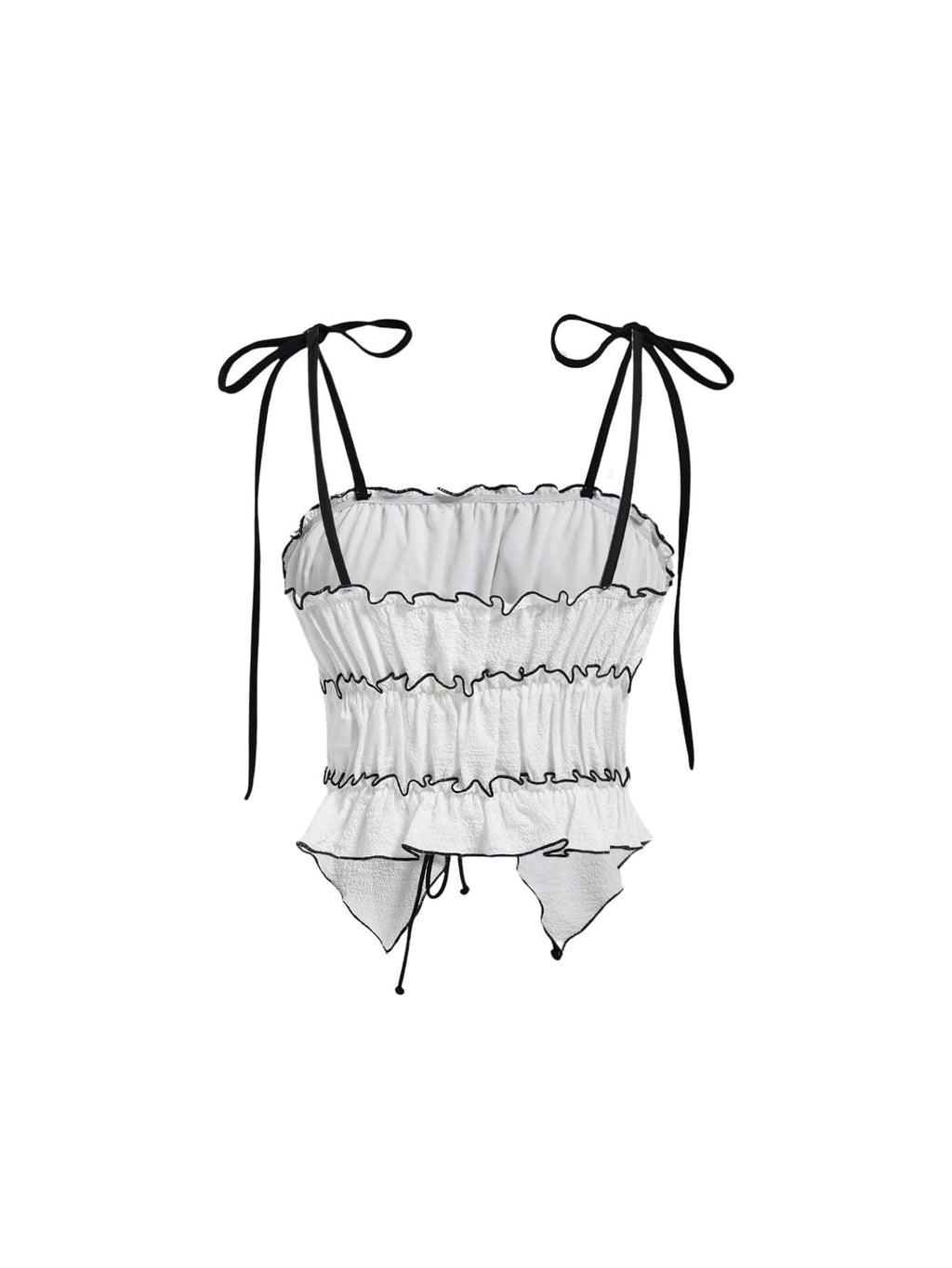 Women's Bow Tie Cami Tops Ruffle Spaghetti Strap Contrast Trim Asymmetrical Camisole Tank