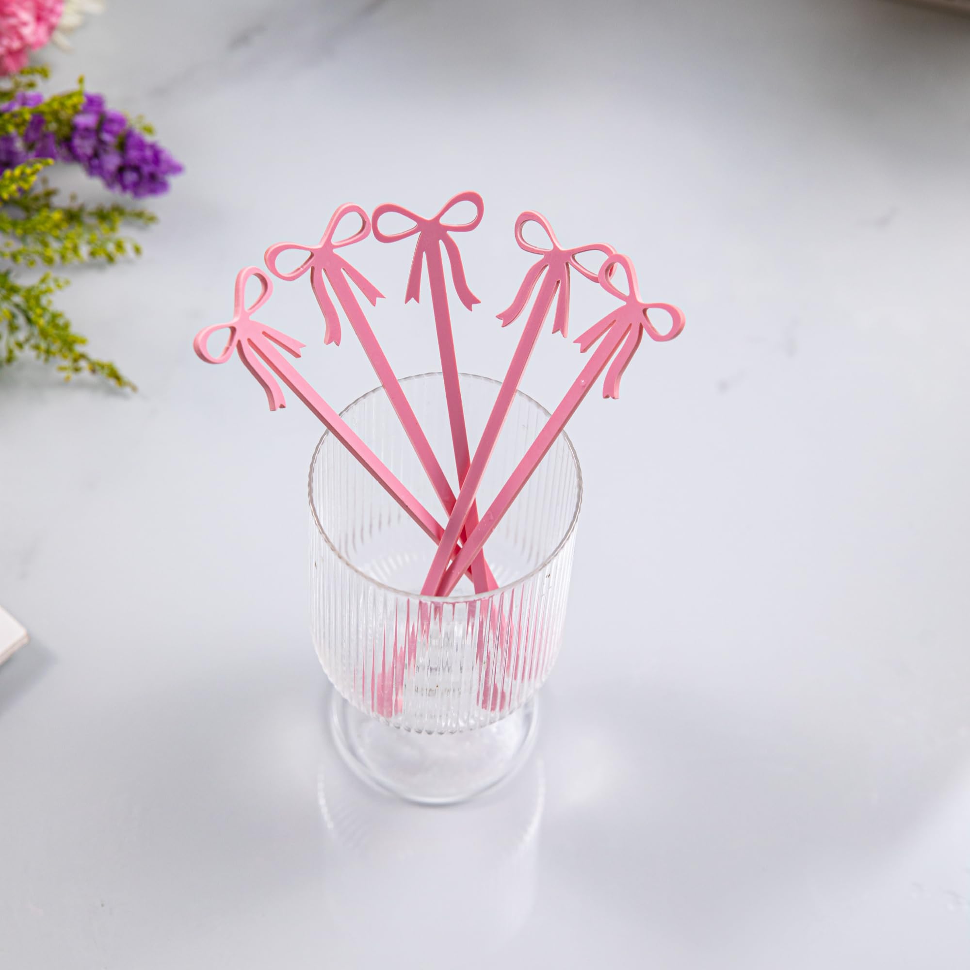 Coquette 20 pcs Bow Drink Stirrers, Acrylic Drink Stirs for Bow Themed Party Decoration